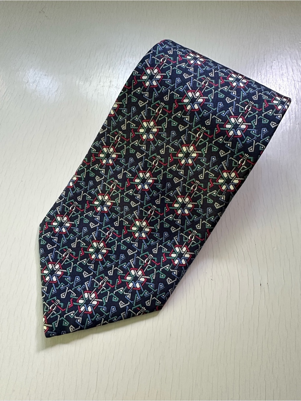 Vintage Christian Dior Monsieur Men's Geometric Patterned Silk Necktie